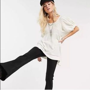 Free People White Elsie Linen Blend Tunic Top M